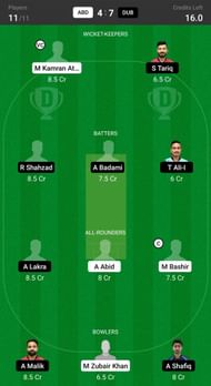 Dubai vs Team Abu Dhabi Emirates D20 2022 Dream 11 Fantasy suggestion #2