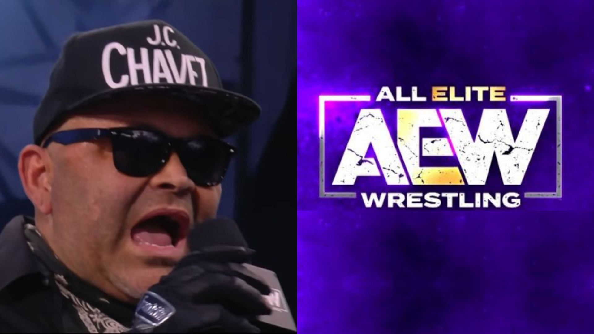 Konnan (left), AEW logo (right)