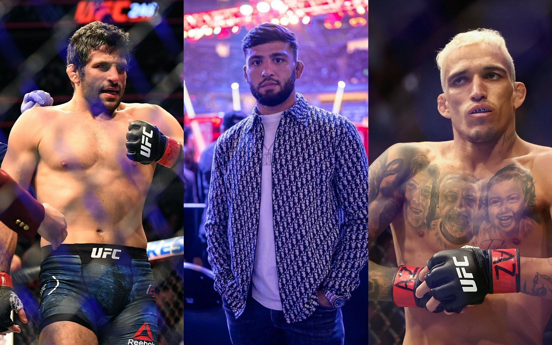 Beneil Dariush (left) Arman Tsarukyan (centre) and Charles Oliveira (right) [Image Courtesy: Getty Images and @arm_011 on Instagram]