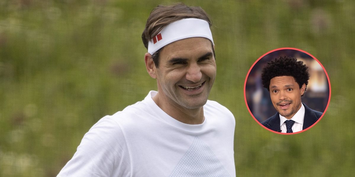 Roger Federer and Trevor Noah (inset)