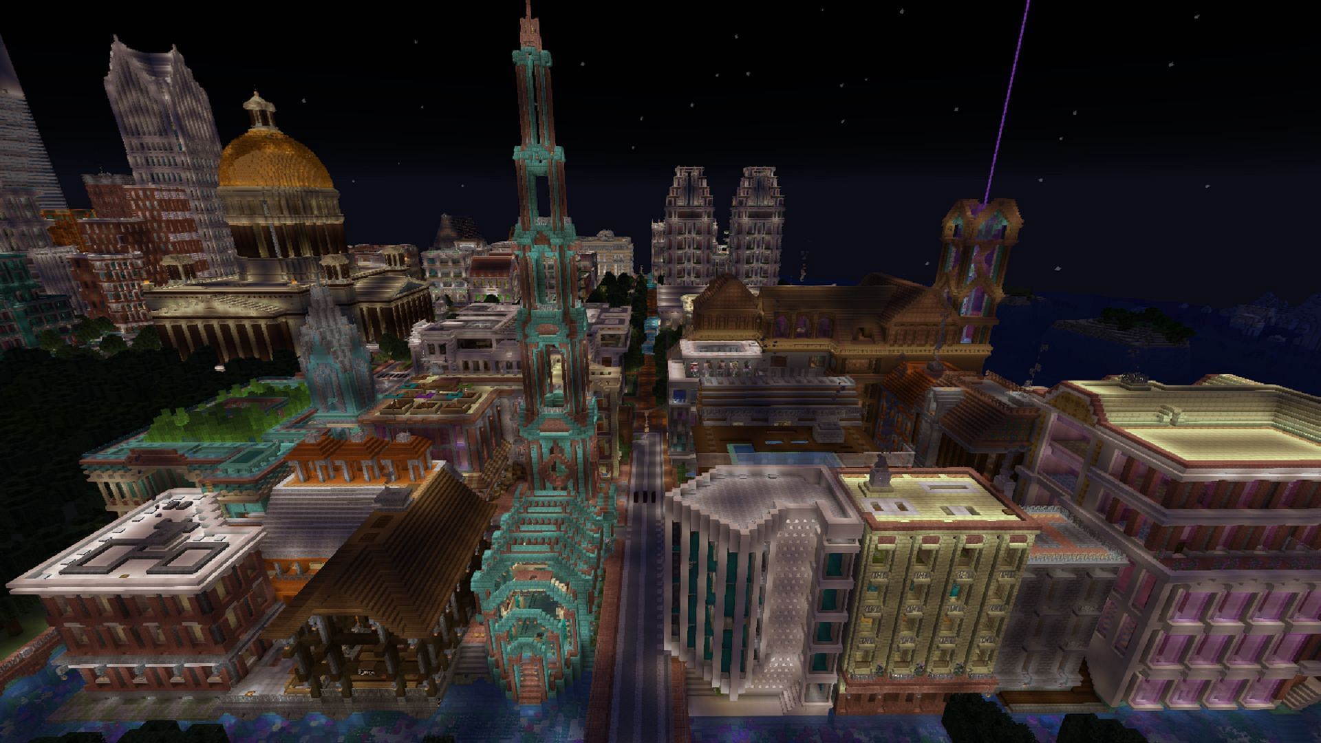 A nighttime shot of the Radiant City map (Image via Radiantcityofficial/CurseForge)