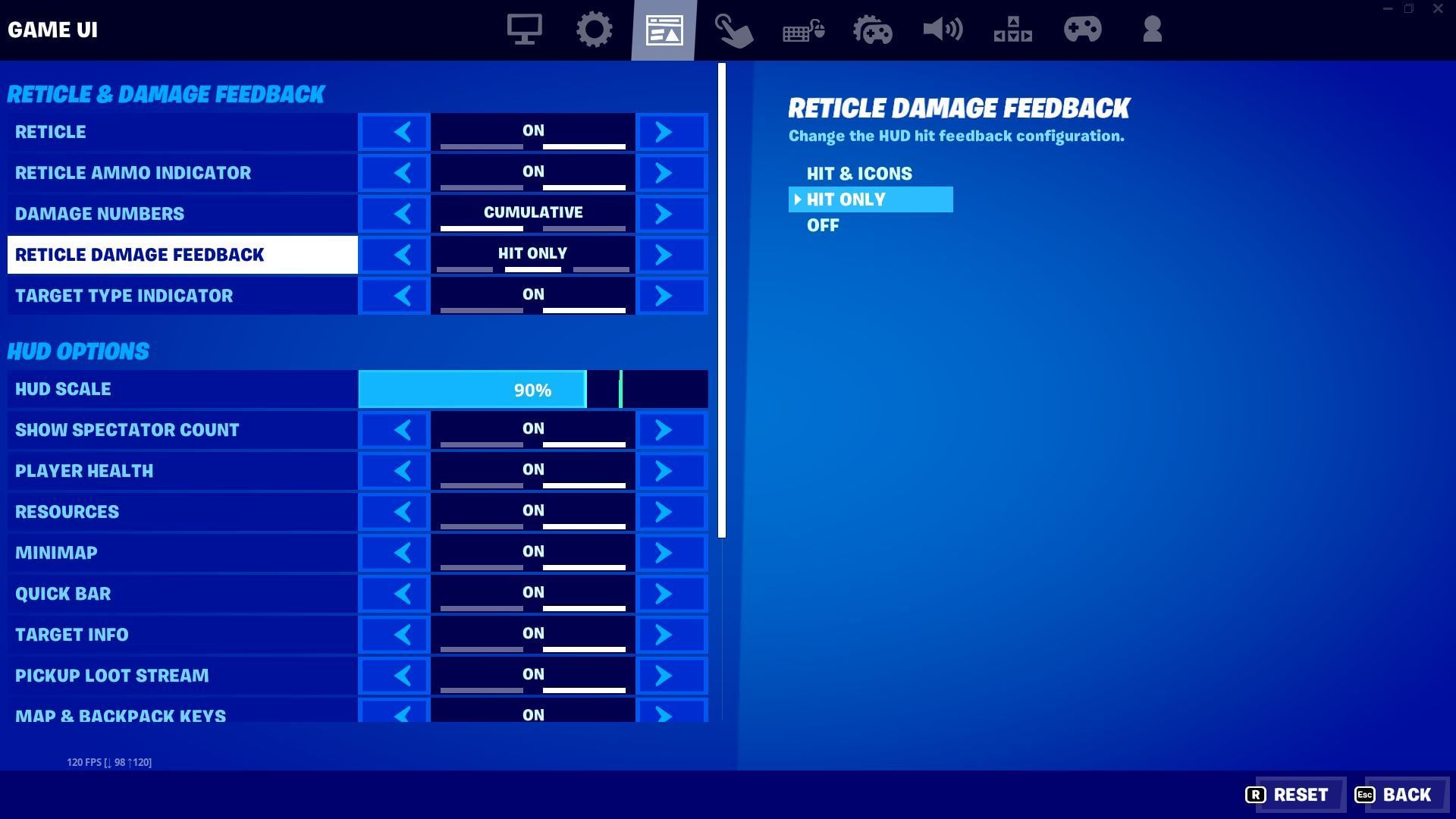 Change Reticle Damage Feedback settings (Image via Sportskeeda)