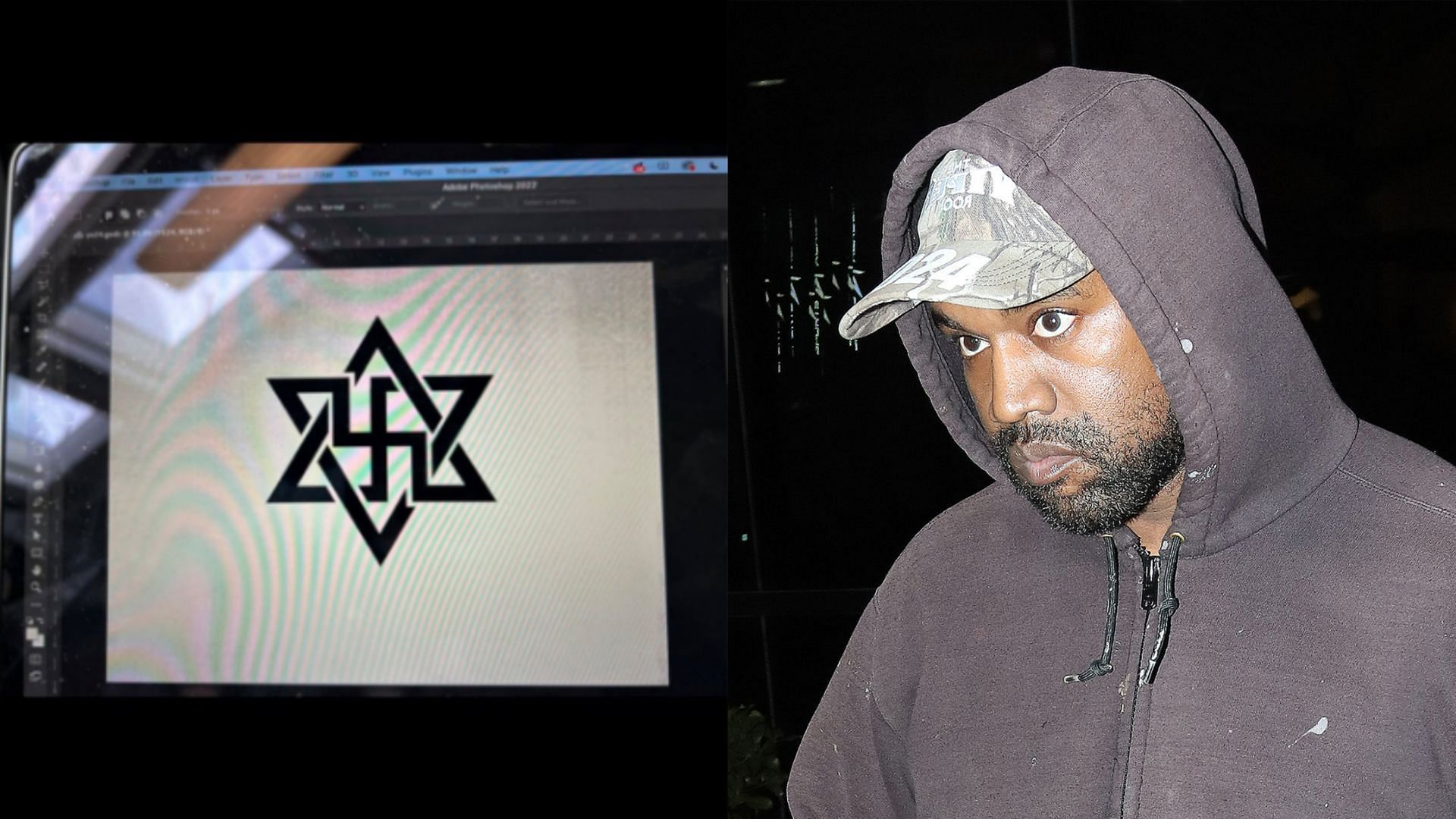 Kanye West posts image of swastika inside the Star of David on Twitter (Image via kanyewest/Twitter and Getty Images)