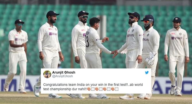“Ab World Test Championship dur nahi” – Fans react as India beat Bangladesh by 188 runs in 1st Test
