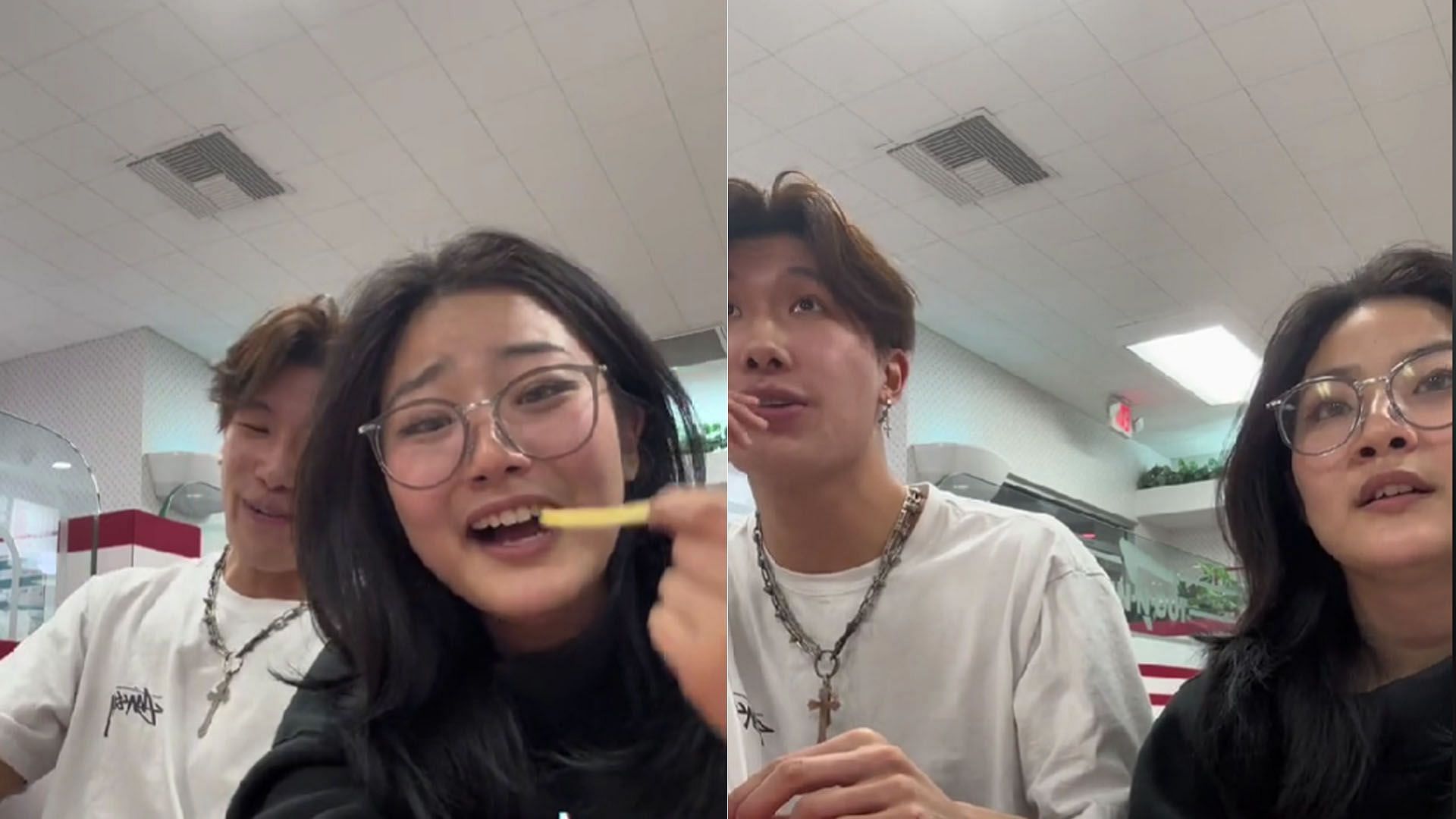 Two students of Asian descent face homophobic and racial rant at a California In N Out (Image via TikTok/@arinekim)