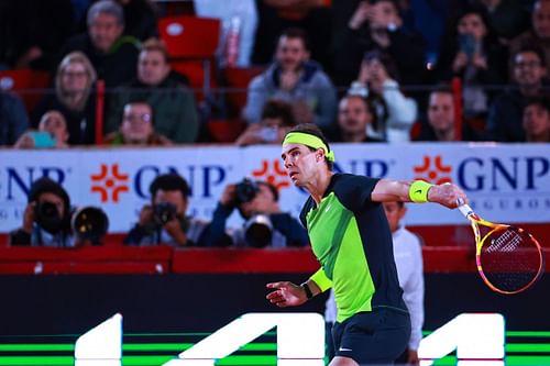 Rafael Nadal of Spain looks on during the match