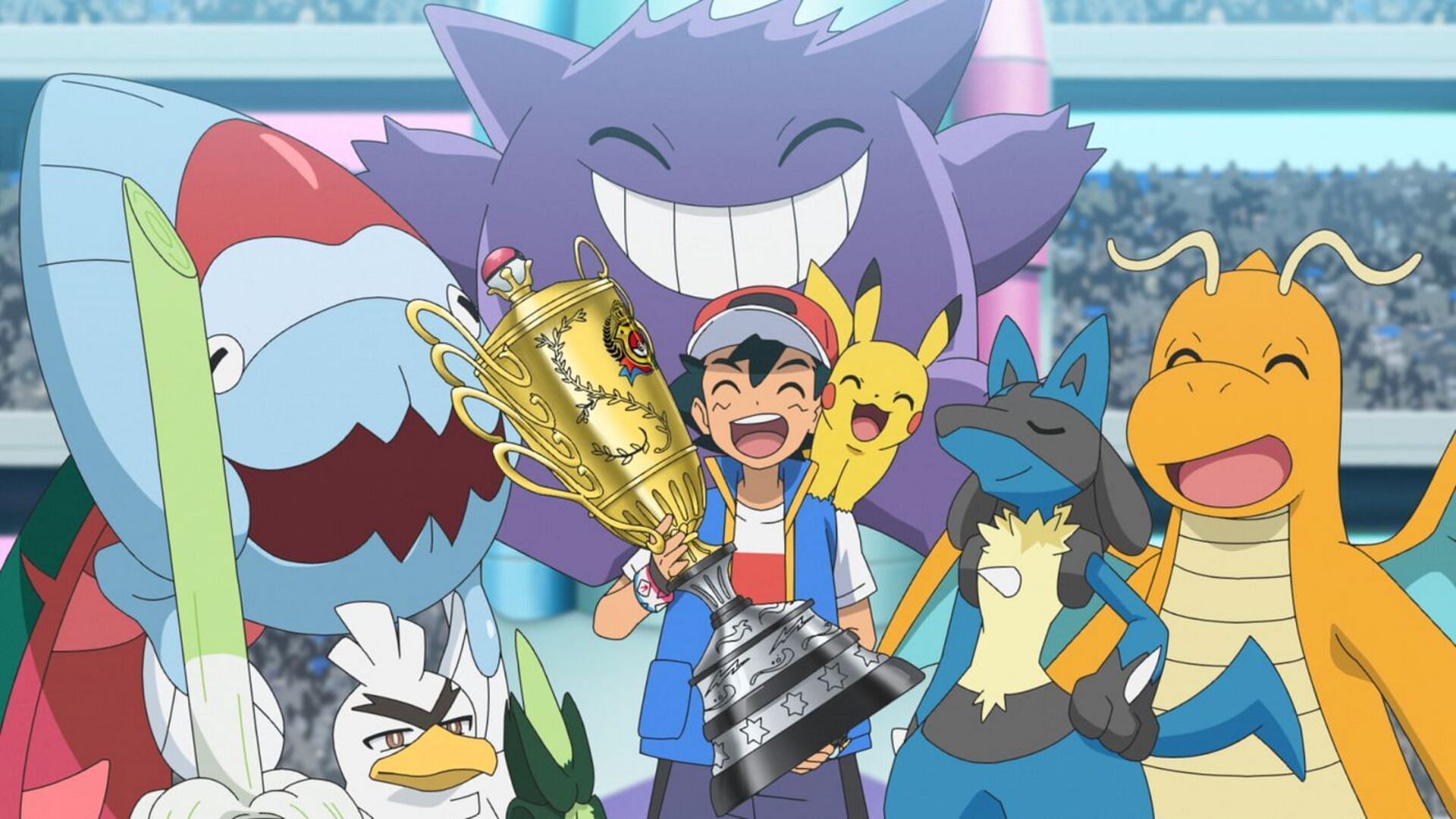 Ash Ketchum and his loyal teammates after winning the World Champion (Image via OLM)