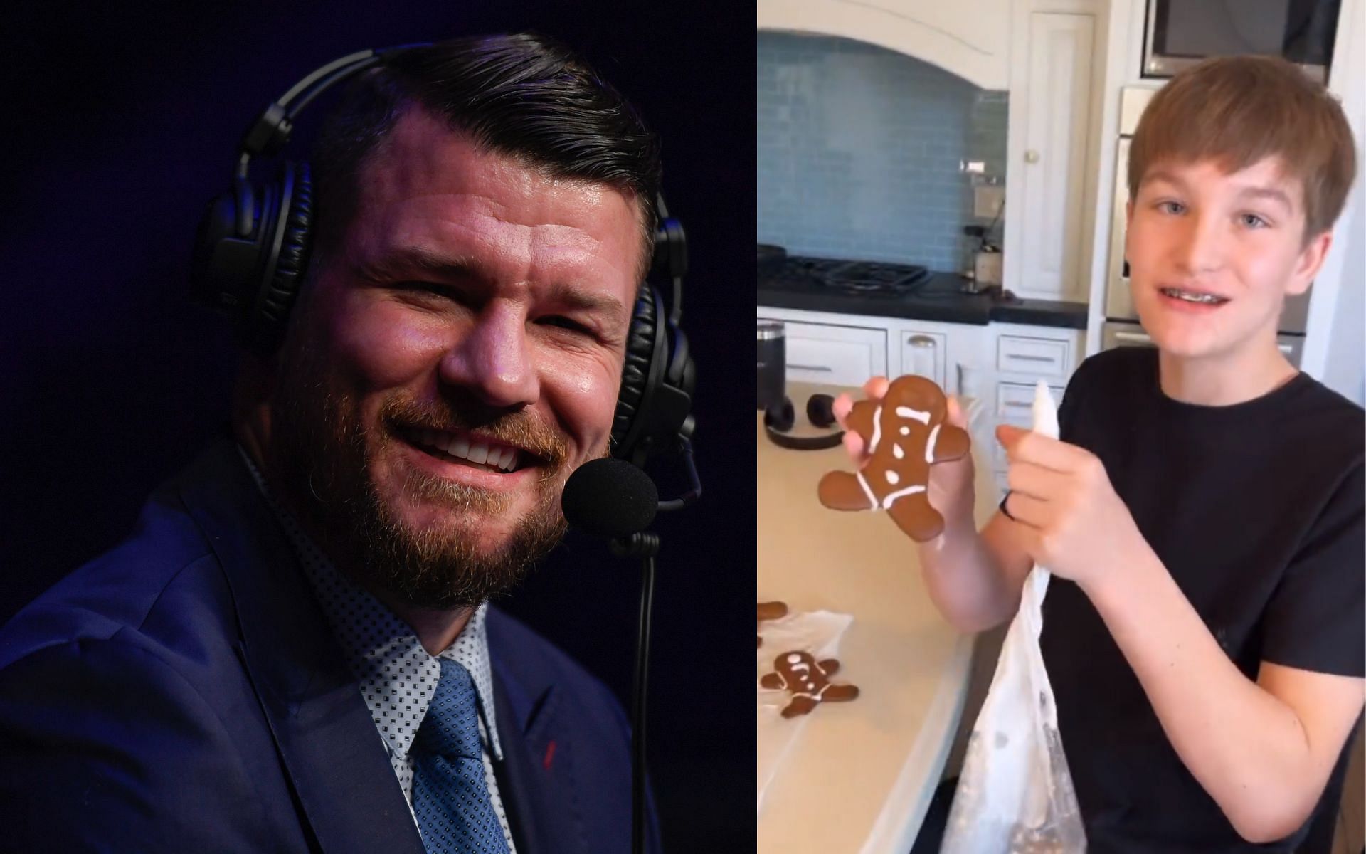 Michael Bisping (left) and his son (right). [Images courtesy: left image from Getty Images and right image from Twitter @bisping]
