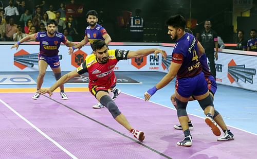 Dabang Delhi KC scored only four tackle points in the match (Image: PKL)