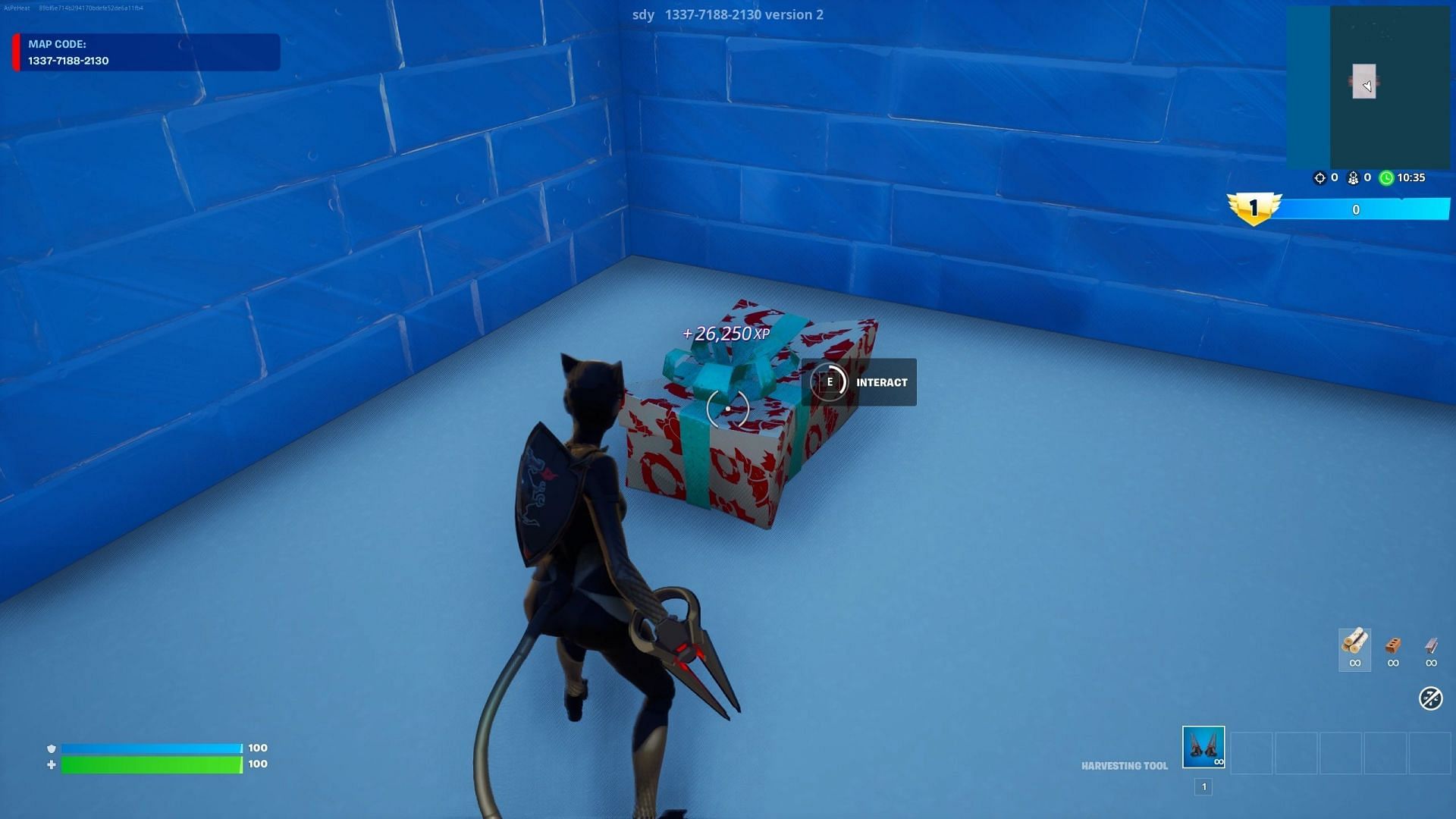 The secret room of the Fortnite XP map has two presents (Image via Epic Games)