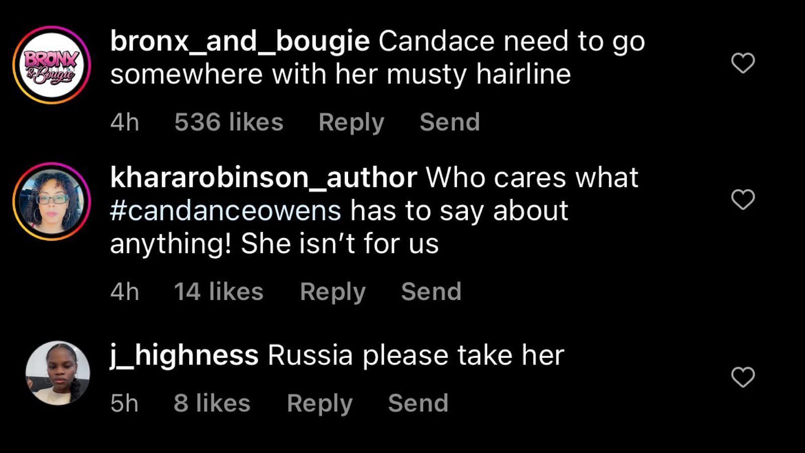 Instagram user criticizing Candace Owens.