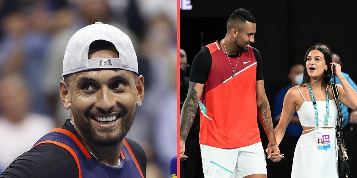 Nick Kyrgios (L); Kyrgios and his girlfriend Costeen Hatzi