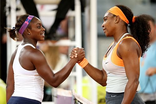 Sloane Stephens and Serena Williams at the 2015 Madrid Open.