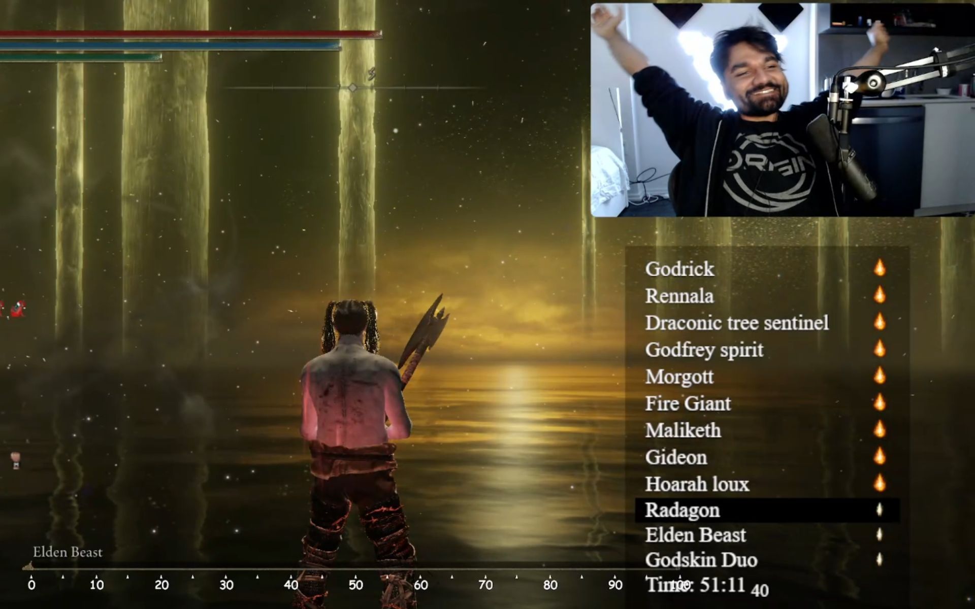 Twitch streamer Ainrun beats Elden Beast only by kicking (Image via Ainrun/Twitch)