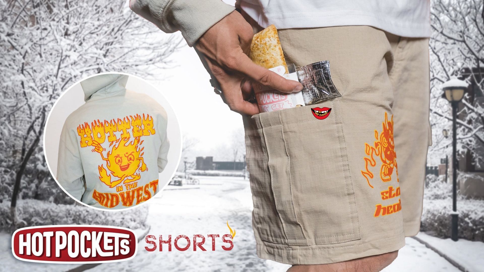 promotional image for the launch of Hot Pockets Cargo Shorts (Image via Hot Pockets)