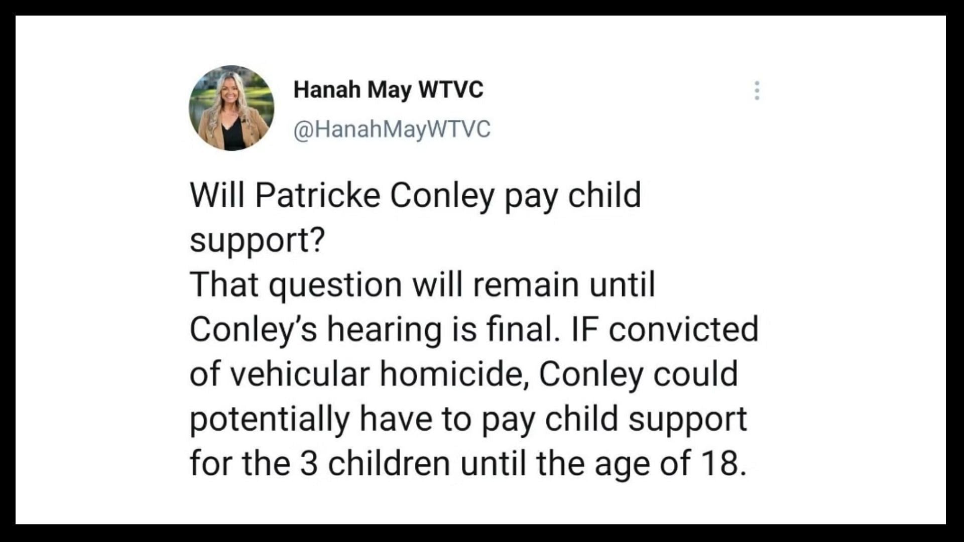 Conley might have to provide child support, (Image via Twitter)