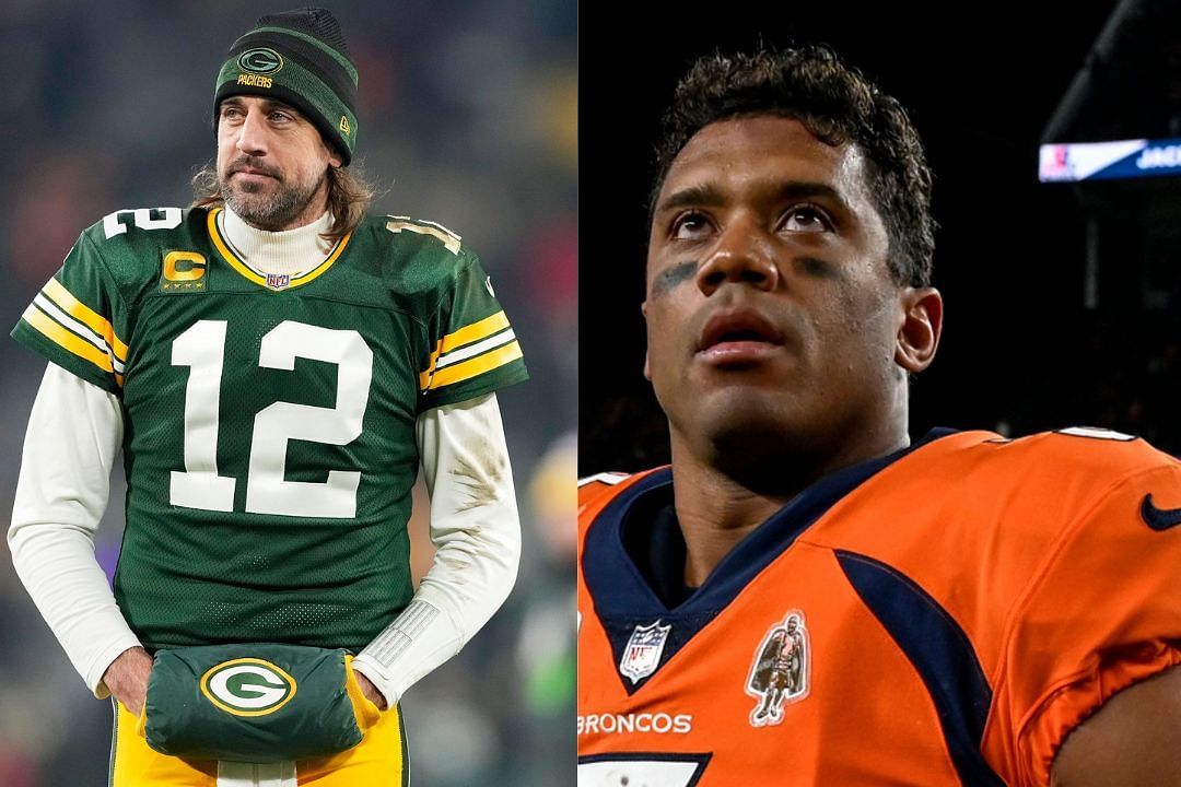 Packers QB Aaron Rodgers (l) and Broncos QB Russell Wilson (r)