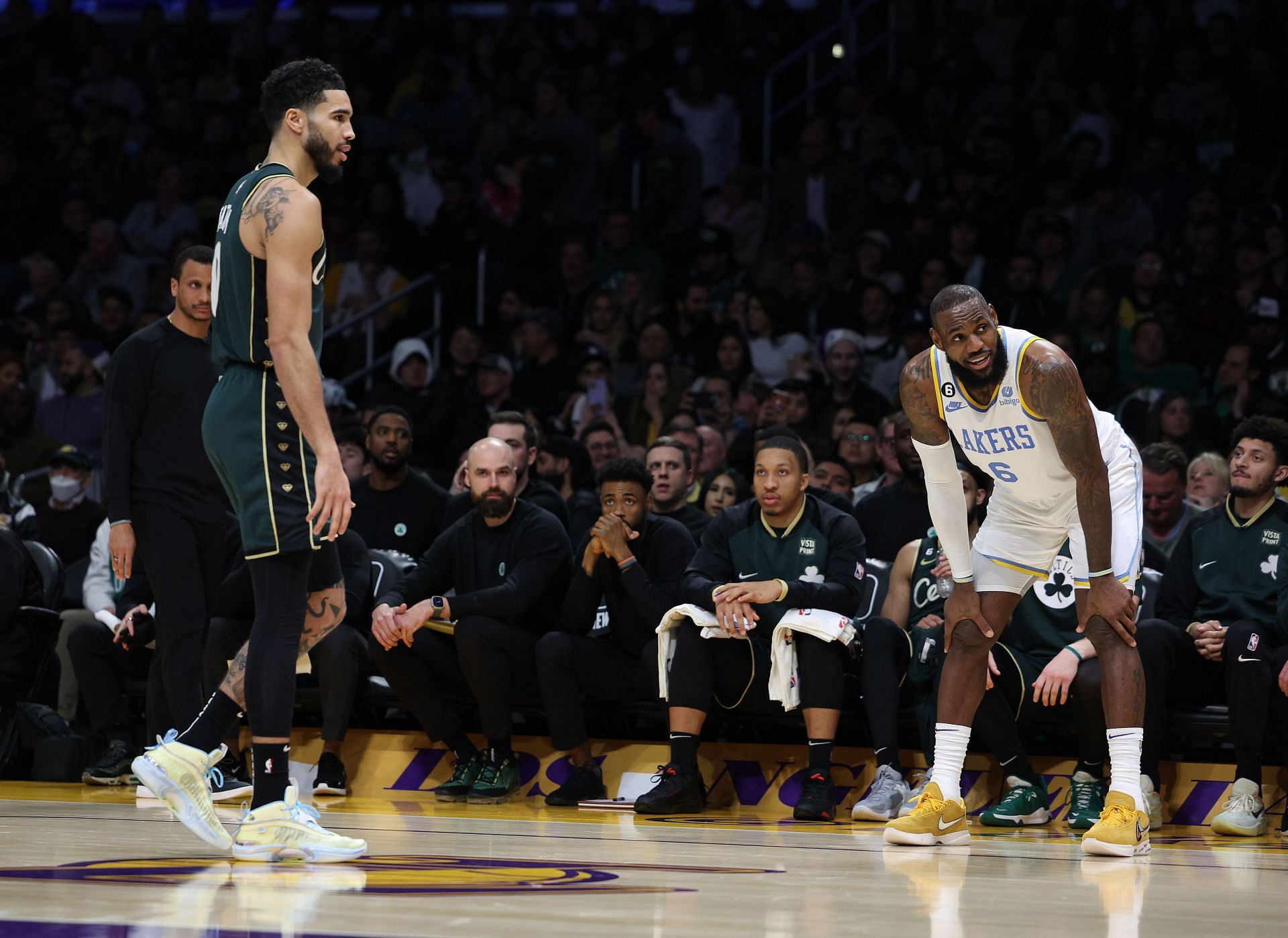 [Left to right] Boston Celtics and LA Lakers stars Jayson Tatum and LeBron James