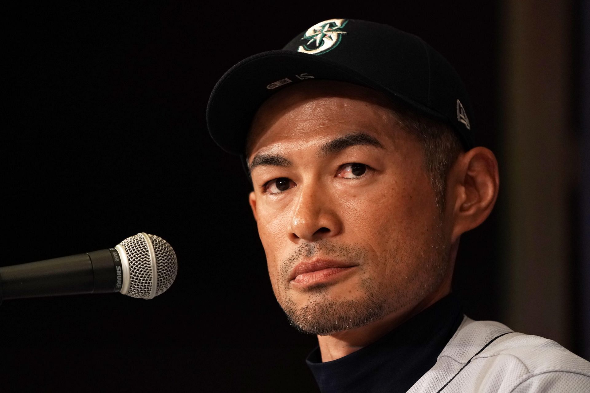 Ichiro Suzuki attends his retirement press conference after the game between Seattle Mariners and Oakland Athletics