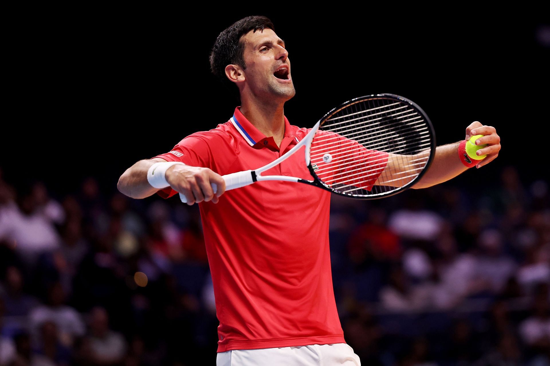 Novak Djokovic in action at the 2022 World Tennis League