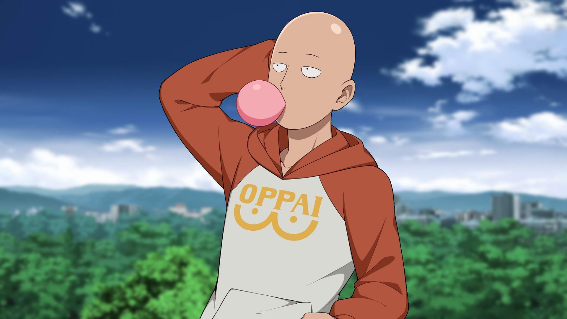 One Punch Man - Saitama wearing the OPPAI hoodie