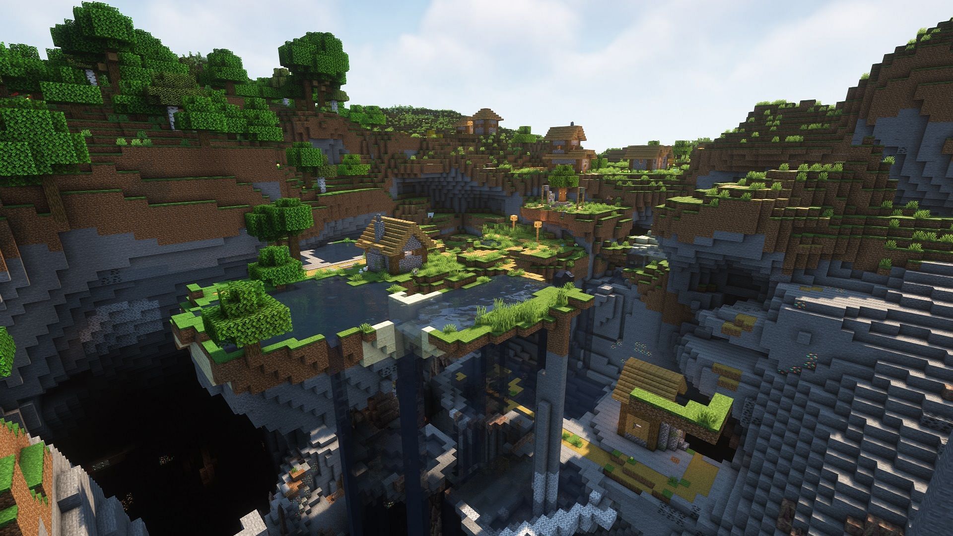 A plains biome village on a floating island (Image via Mojang)