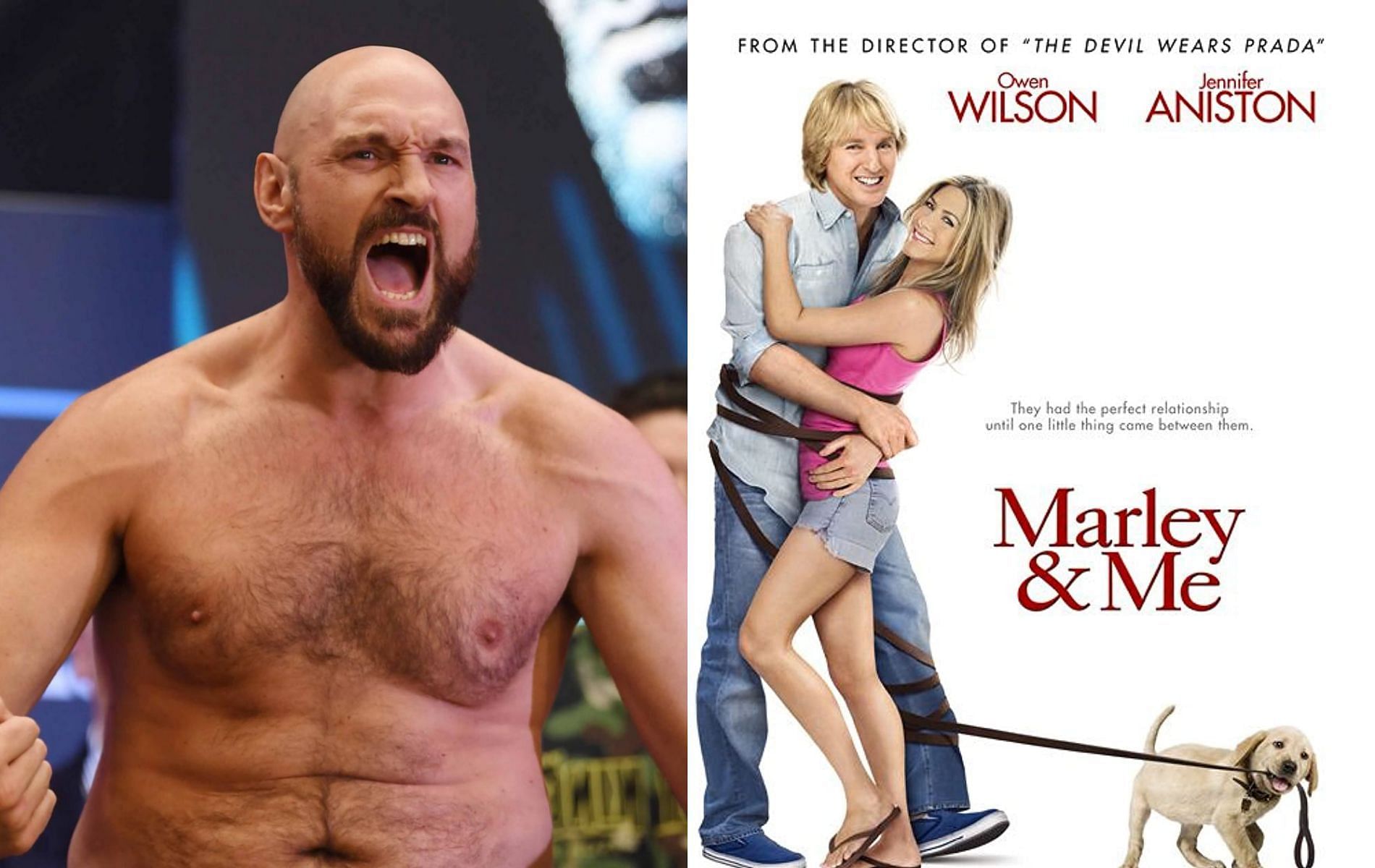 Tyson Fury (left) and Marley and Me poster (right)