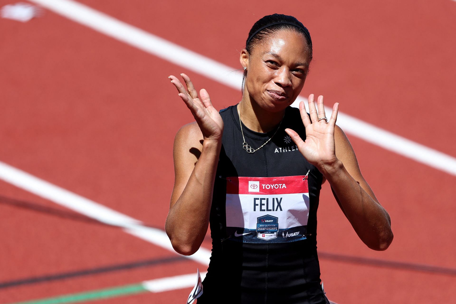 Allyson Felix at the 2022 USATF Outdoor Championships (Image via Getty)