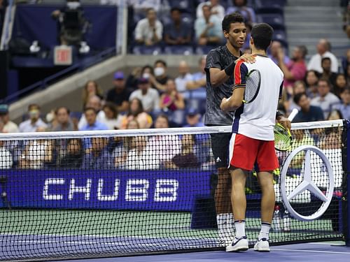 Carlos Alcaraz and Felix Auger-Aliassime at the 2021 US Open.