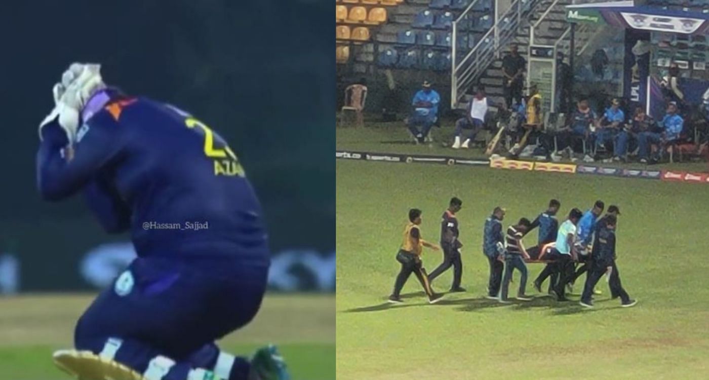 आजम खान के सिर पर लगी गेंद (Image -LPL)
