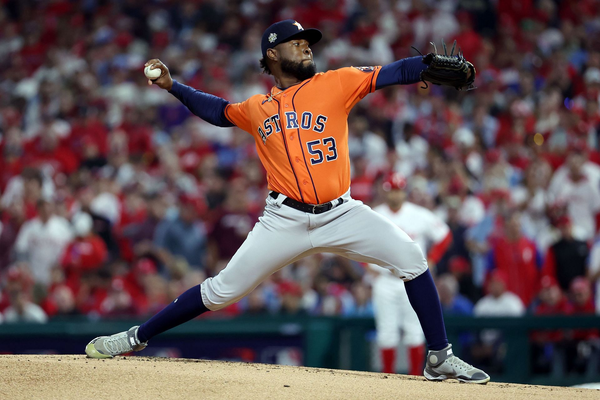 Cristian Javier of the Houston Astros delivers a pitch against the Philadelphia Phillies.