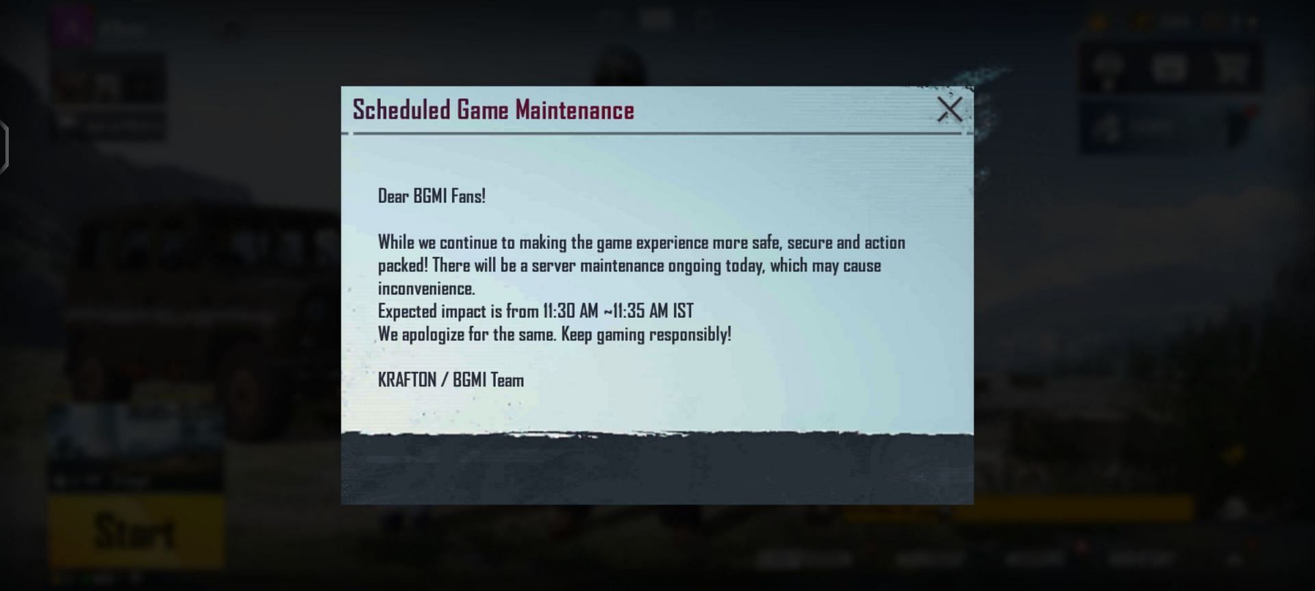 Developers scheduled new server maintenance for BGMI (Image via Krafton)