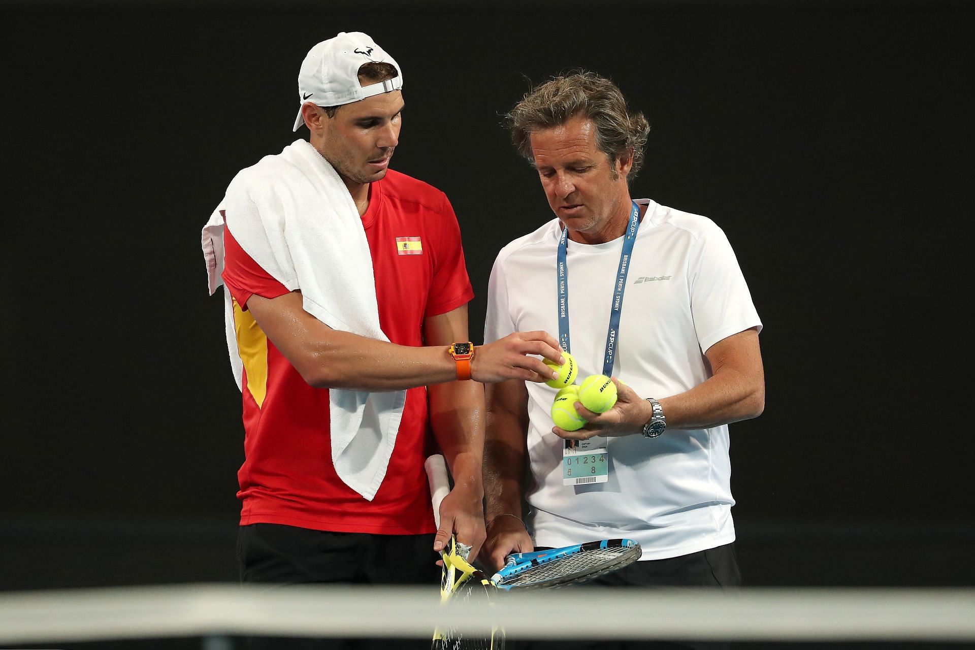 Rafael Nadal and Francisco Roig pictured during the 2020 ATP Cup