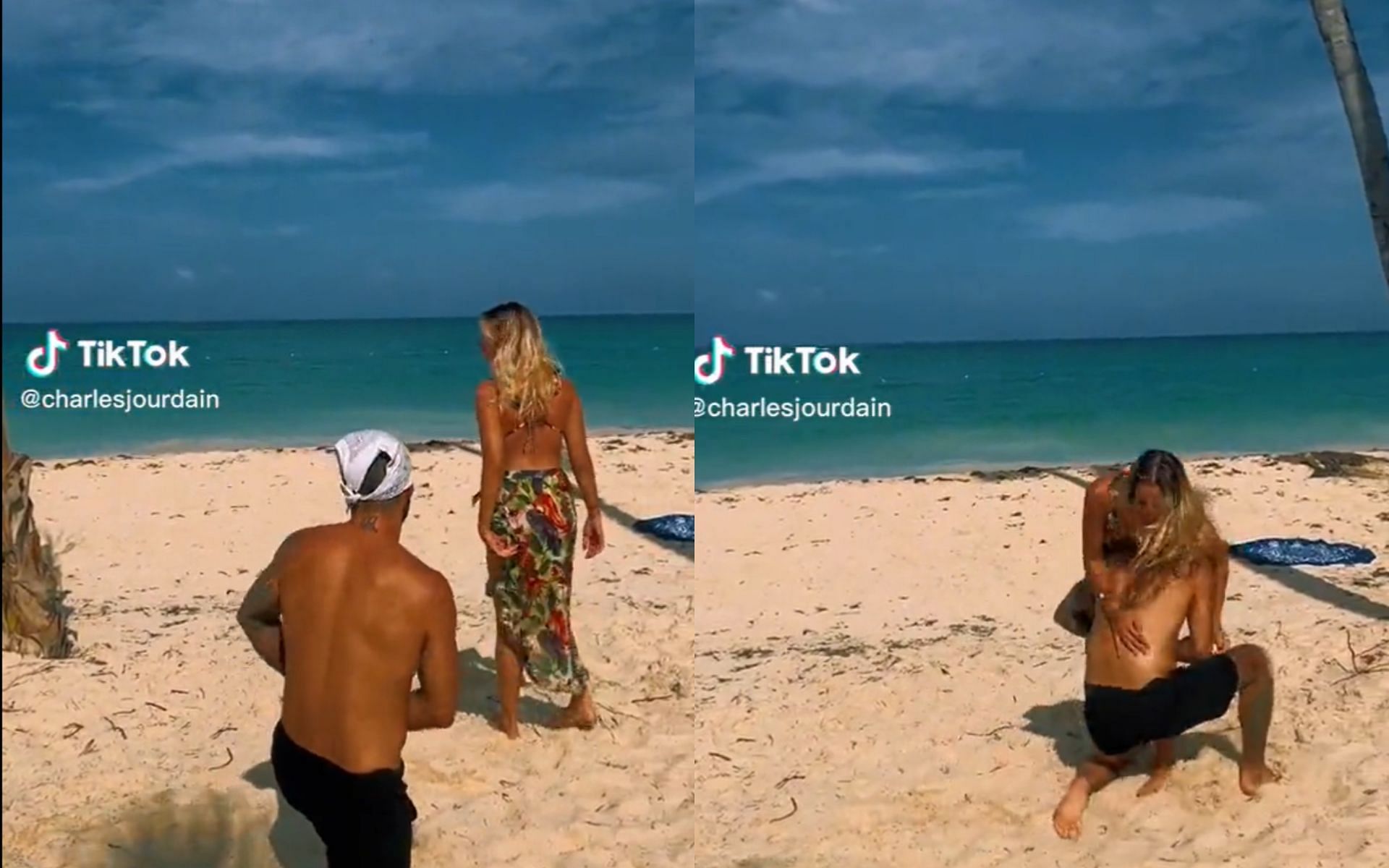 UFC fighter Charles Jourdain taking his girlfriend down [Images courtesy: @tonyselbow1 on Twitter]