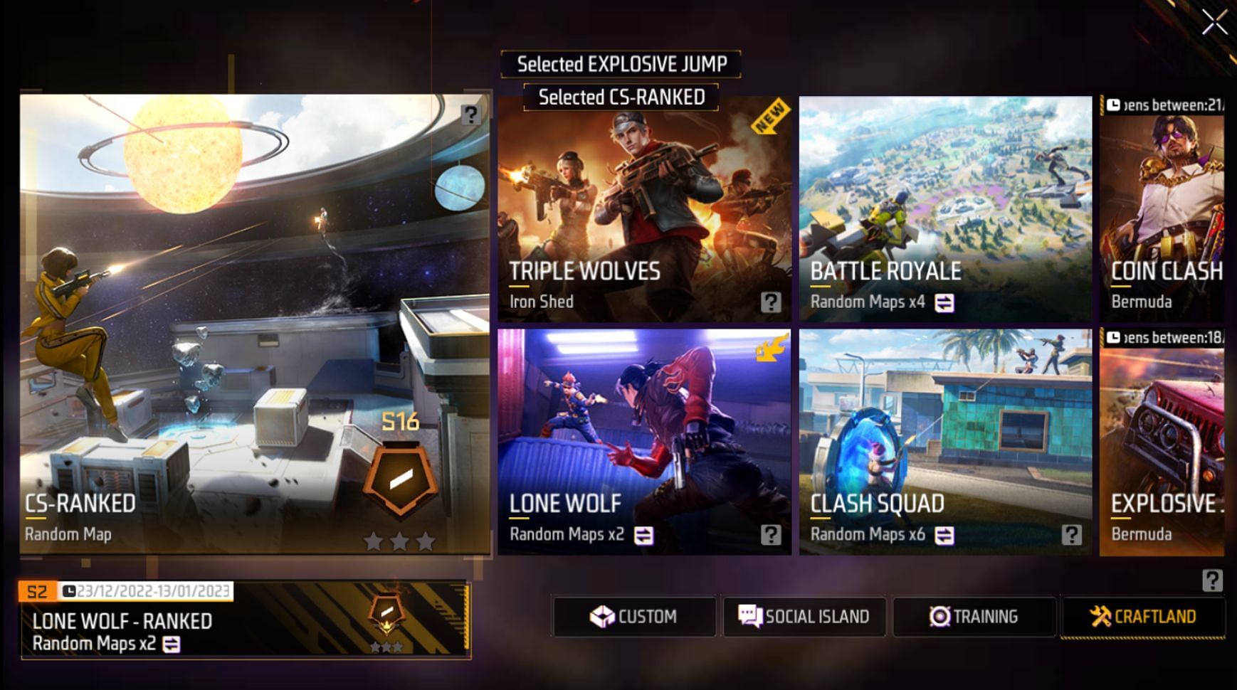 Play at least five Clash Squad matches to claim free Elite Pass Badges in Free Fire MAX (Image via Garena)