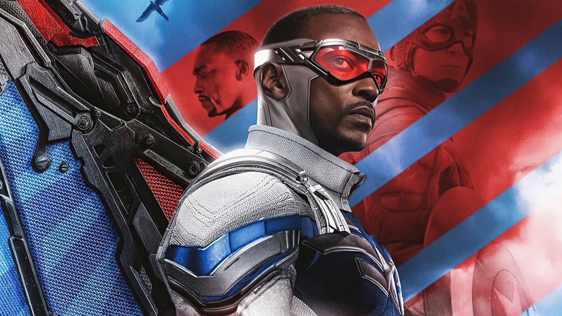 Sam Wilson / Captain America in a poster / artwork for The Falcon and the Winter Soldier (Image via Marvel Studios)