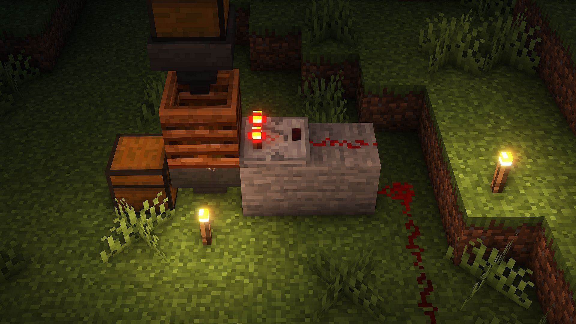 A composter powering a redstone comparator in Minecraft (Image via Mojang)
