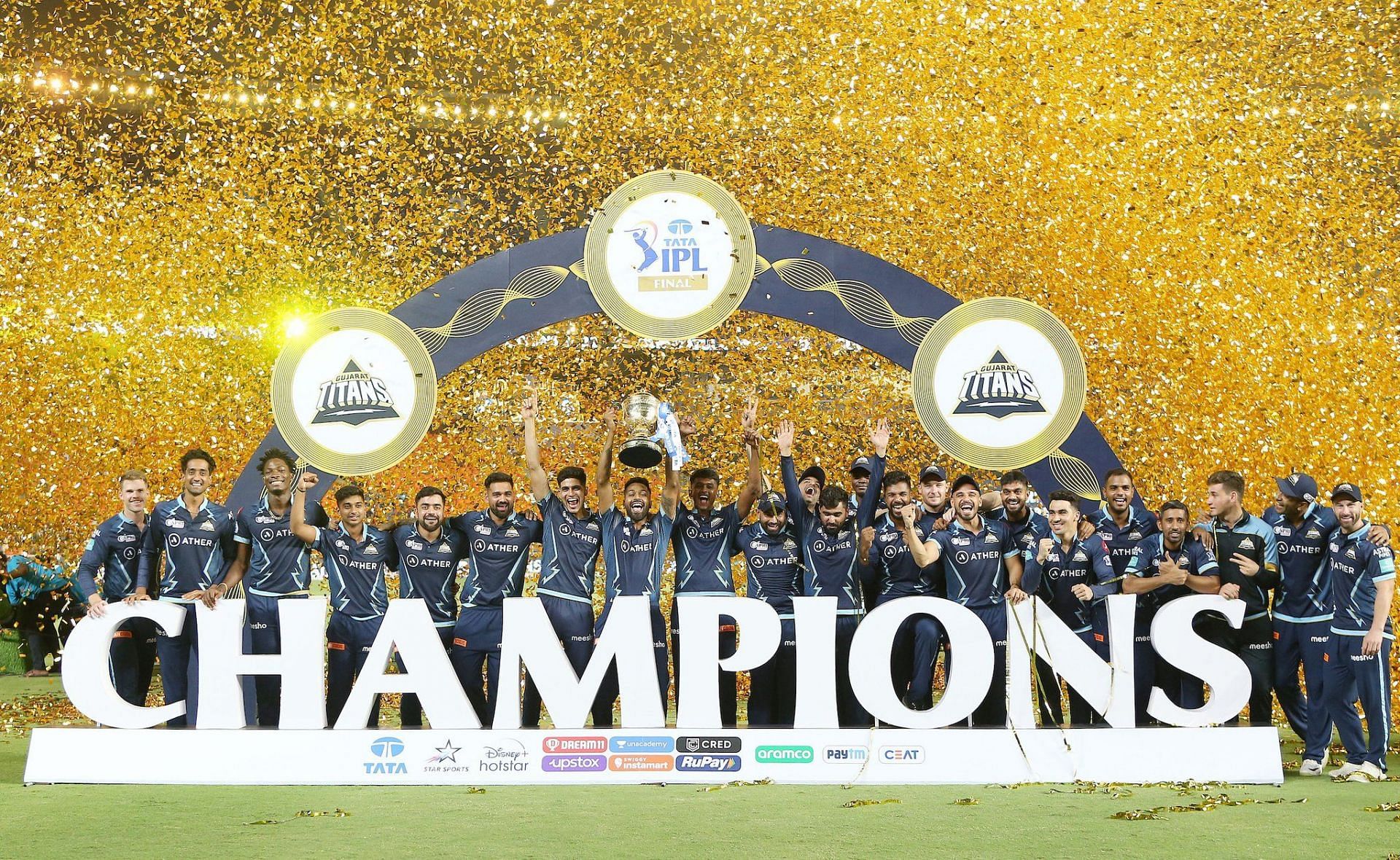 Gujarat Titans celebrate their IPL 2022 success. (Credits: Twitter)