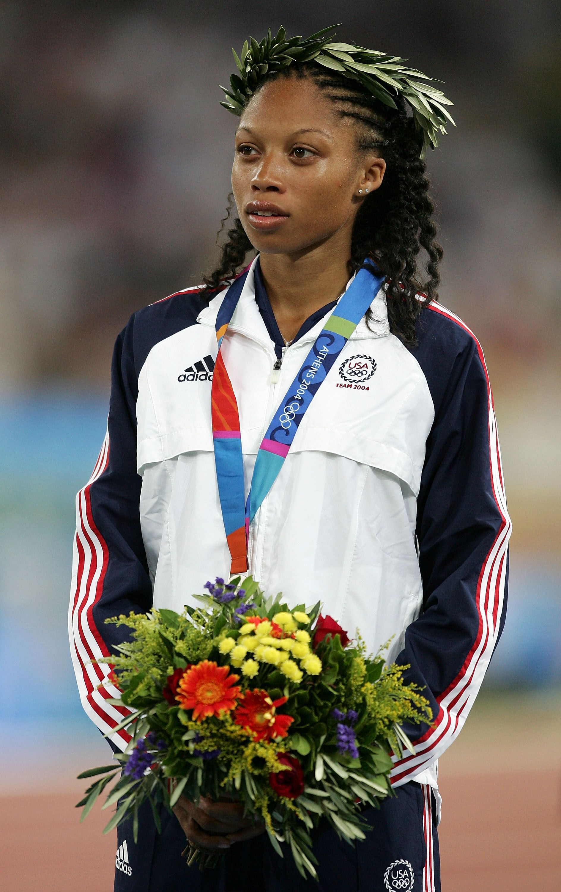 Allyson Felix wins silver: Women 200m Medal Ceremony (Photo by Stuart Hannagan/Getty Images)