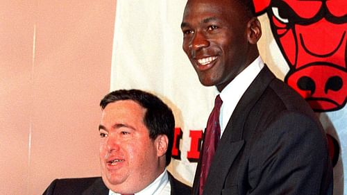 Former Chicago Bulls president Jerry Krause and NBA legend Michael Jordan