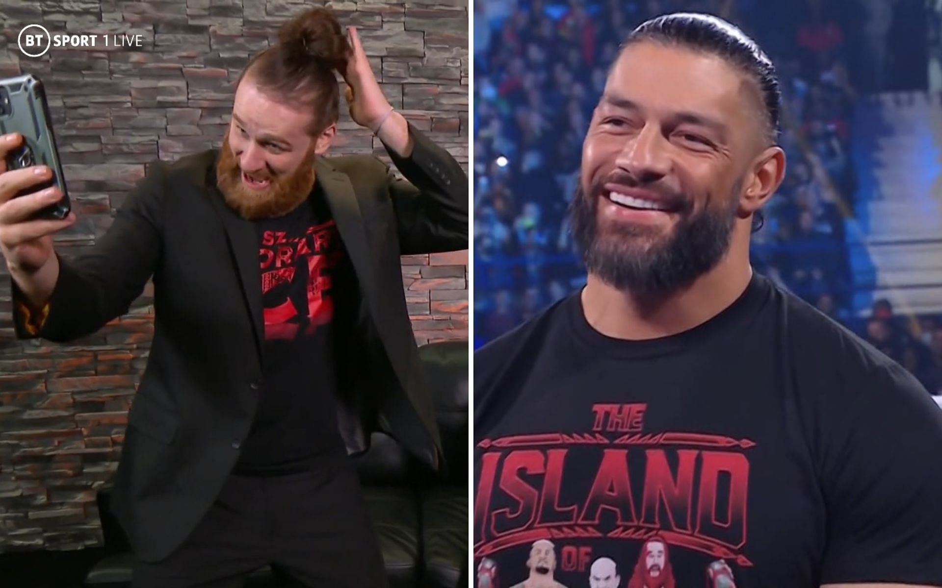 Sami Zayn (left); Roman Reigns (right)