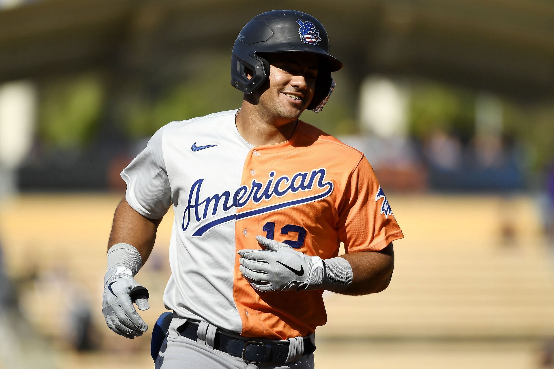 Jasson Dominguez of the American League rounds the bases after hitting a two-run home run in the 2022 SiriusXM Futures Game.