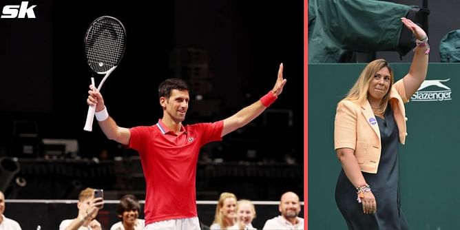 Former Wimbledon champion Marion Bartoli watches "GOAT" Novak Djokovic practicing on Christmas day