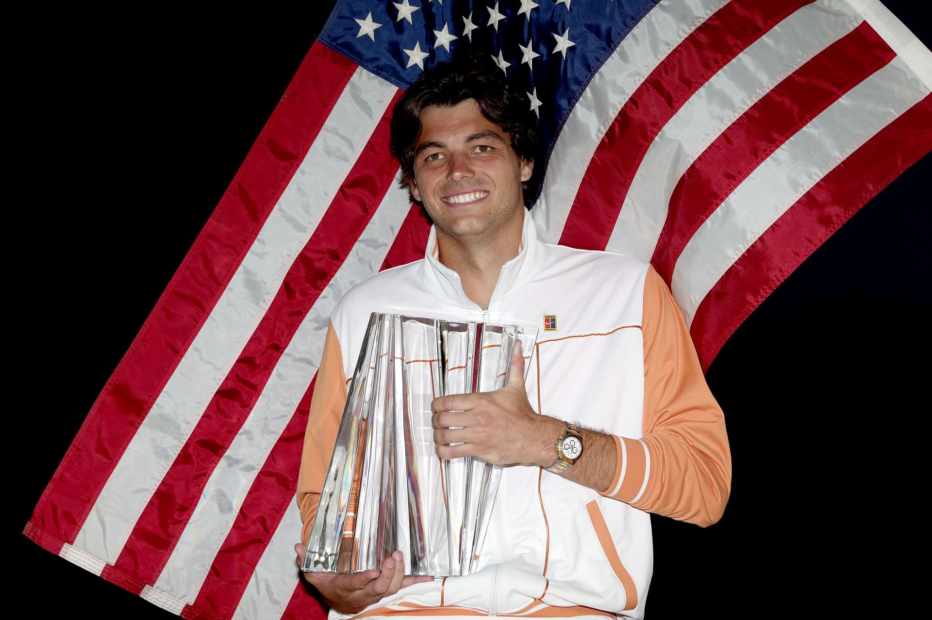 Taylor Fritz with the Indian Wells Masters trophy