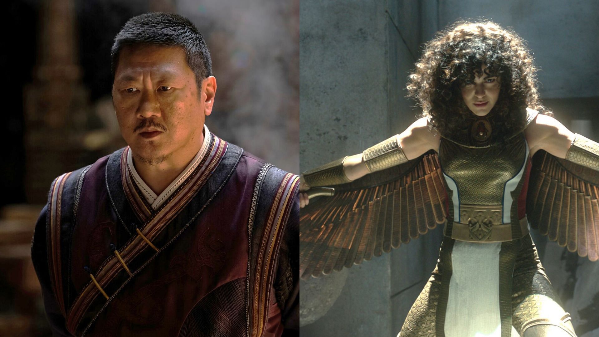 Left: Wong in Doctor Strange in the Multiverse of Madness, Right: Layla El-Faouly/Scarlet Scarab in Moon Knight (images via Marvel Studios)