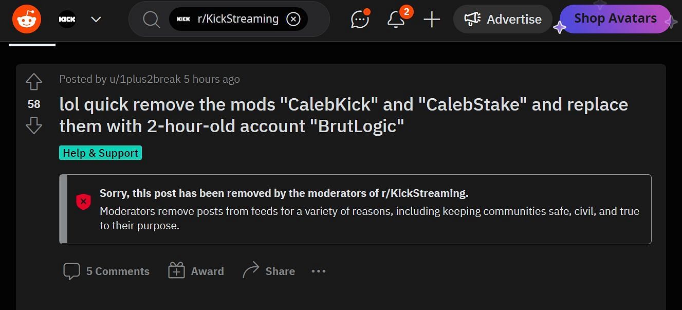 The user talks about the removal of the mod (Image via Reddit)