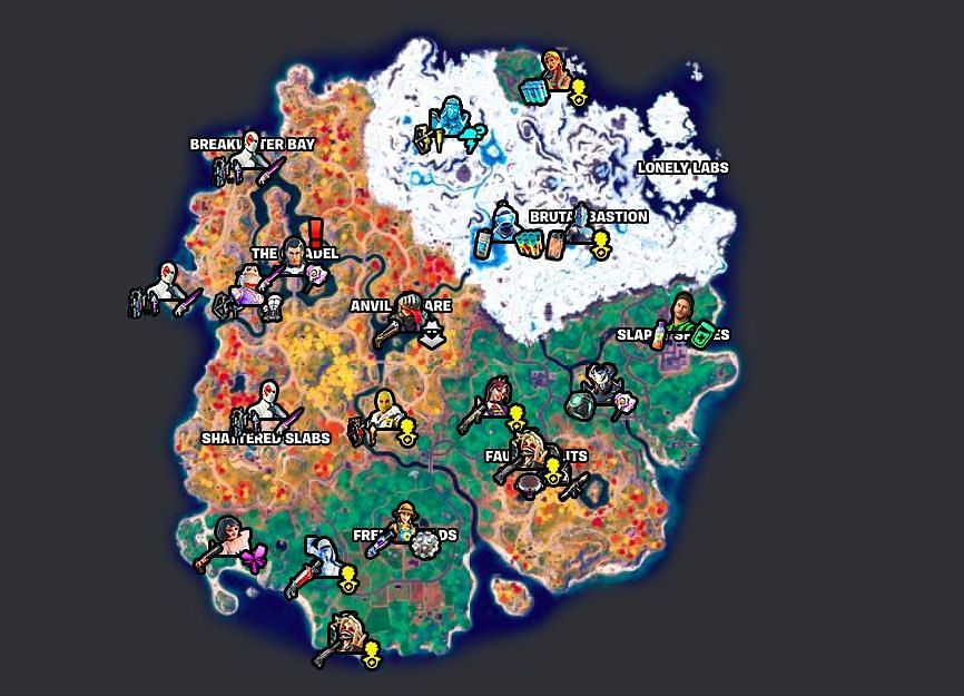 All NPC locations in Chapter 4 Season 1 (Image via Fortnite.GG)