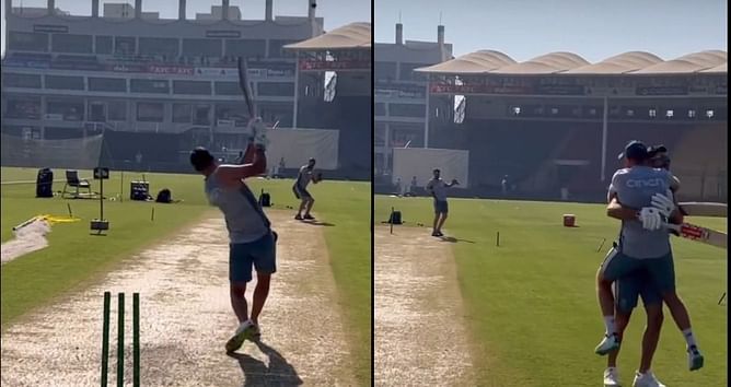WATCH: Joe Root ecstatic as James Anderson hammers a straight 6 in a practice session in Karachi