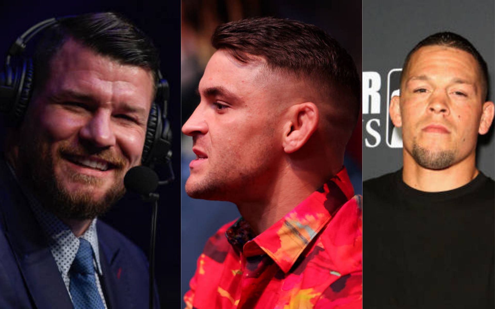 From left to right: Michael Bisping, Dustin Poirier, and Nate Diaz