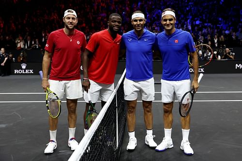 L-R: Jack Sock, Frances Tiafoe, Rafael Nadal and Roger Federer.